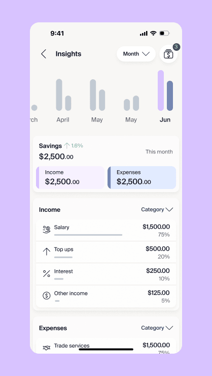 Insights and savings UI